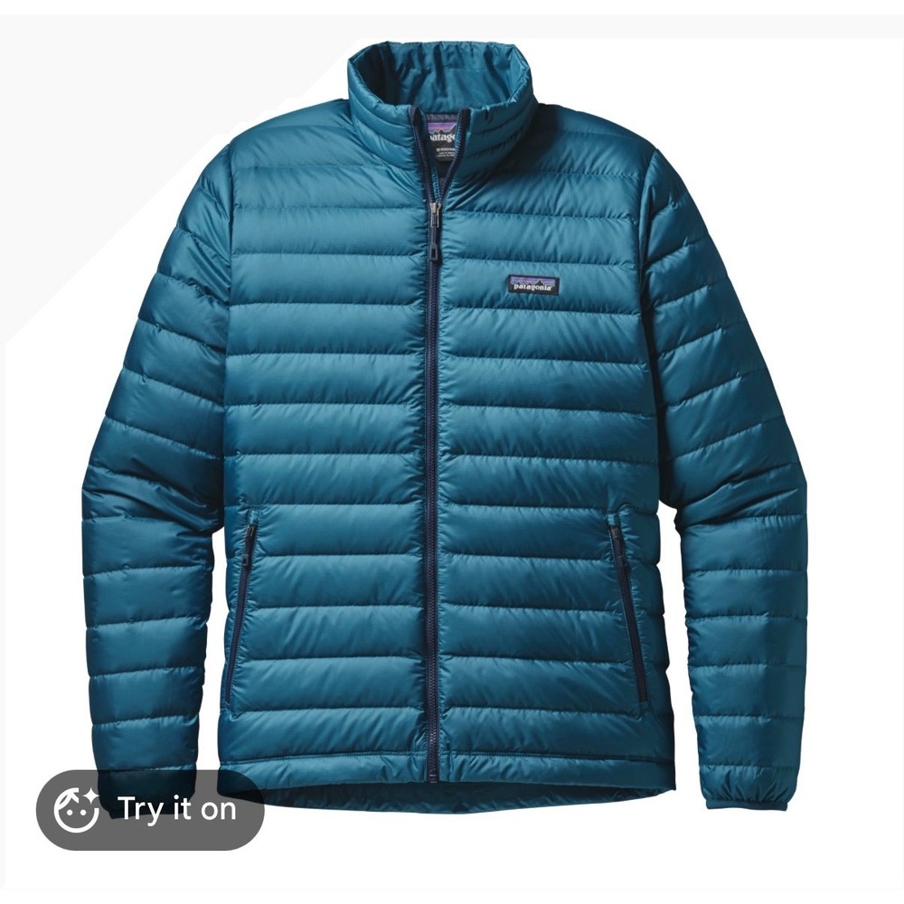 Patagonia Mens Down Sweater Jacket Teal Blue Puffer Full Zip 84674 Size Small